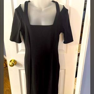 Boston Proper Sz 10 Black Dress Bodycon Cold Shoulder Stretchy Dress BCH party
